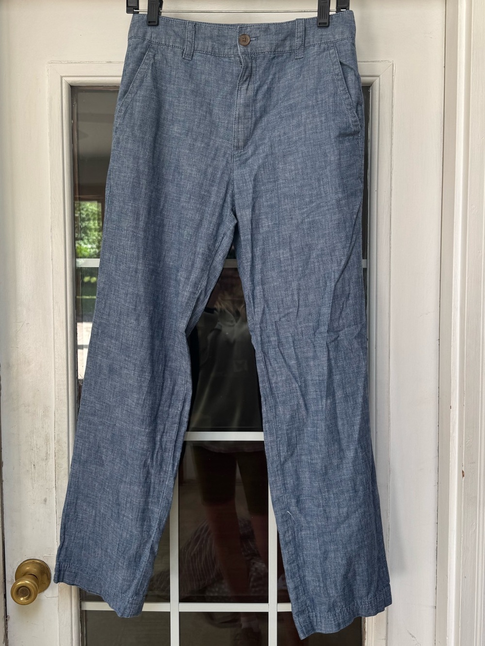 Gap Girlfriend Khaki Chambray Cotton Straight Tapered Pants Size 6 Tall